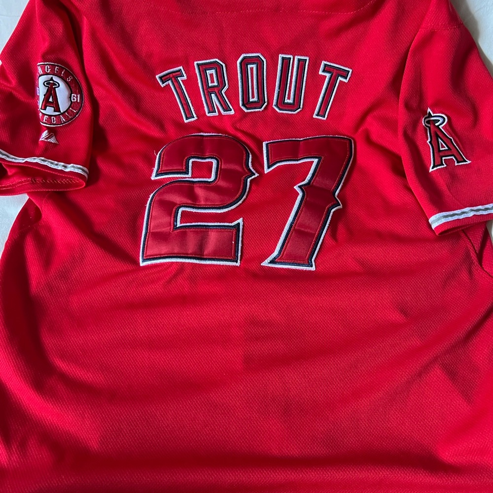 Mike Trout button up red jersey.